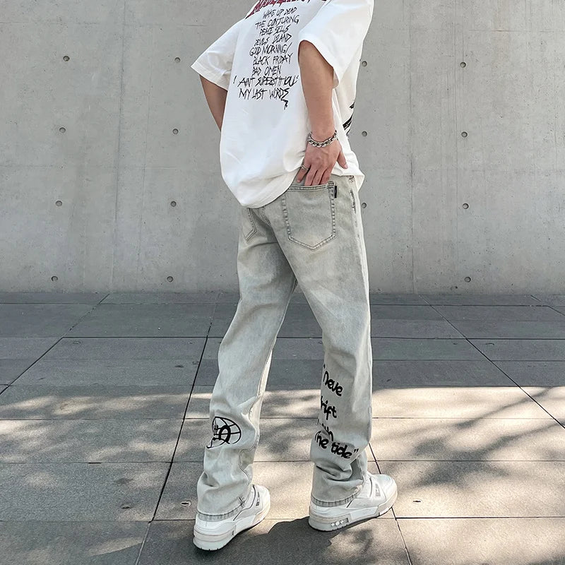 American Gothic Men's Jeans Y2K Retro Straight Denim Trousers Hip Hop Fashion