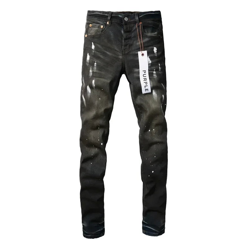 Purple Jeans American High Street Distressed Black 2025 New Fashion