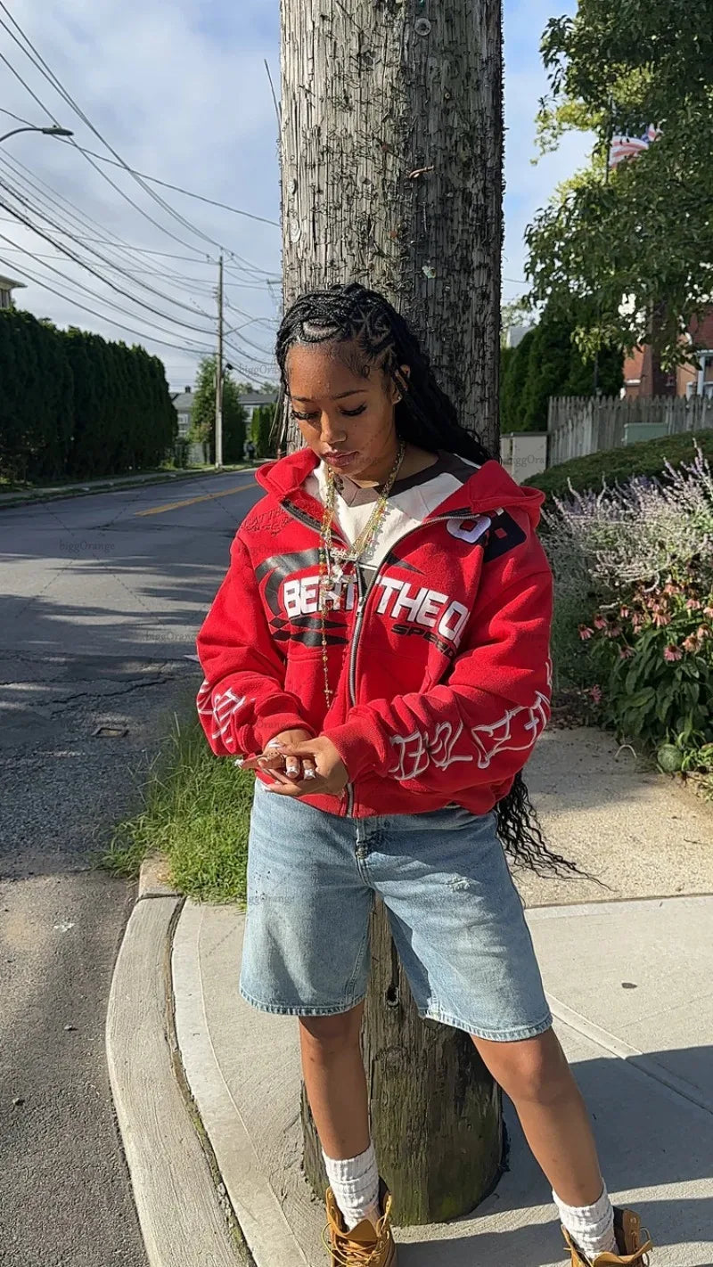 Casual Oversized Sweatshirt Couple Hip-hop Trendy Streetwear Jacket Men and Women