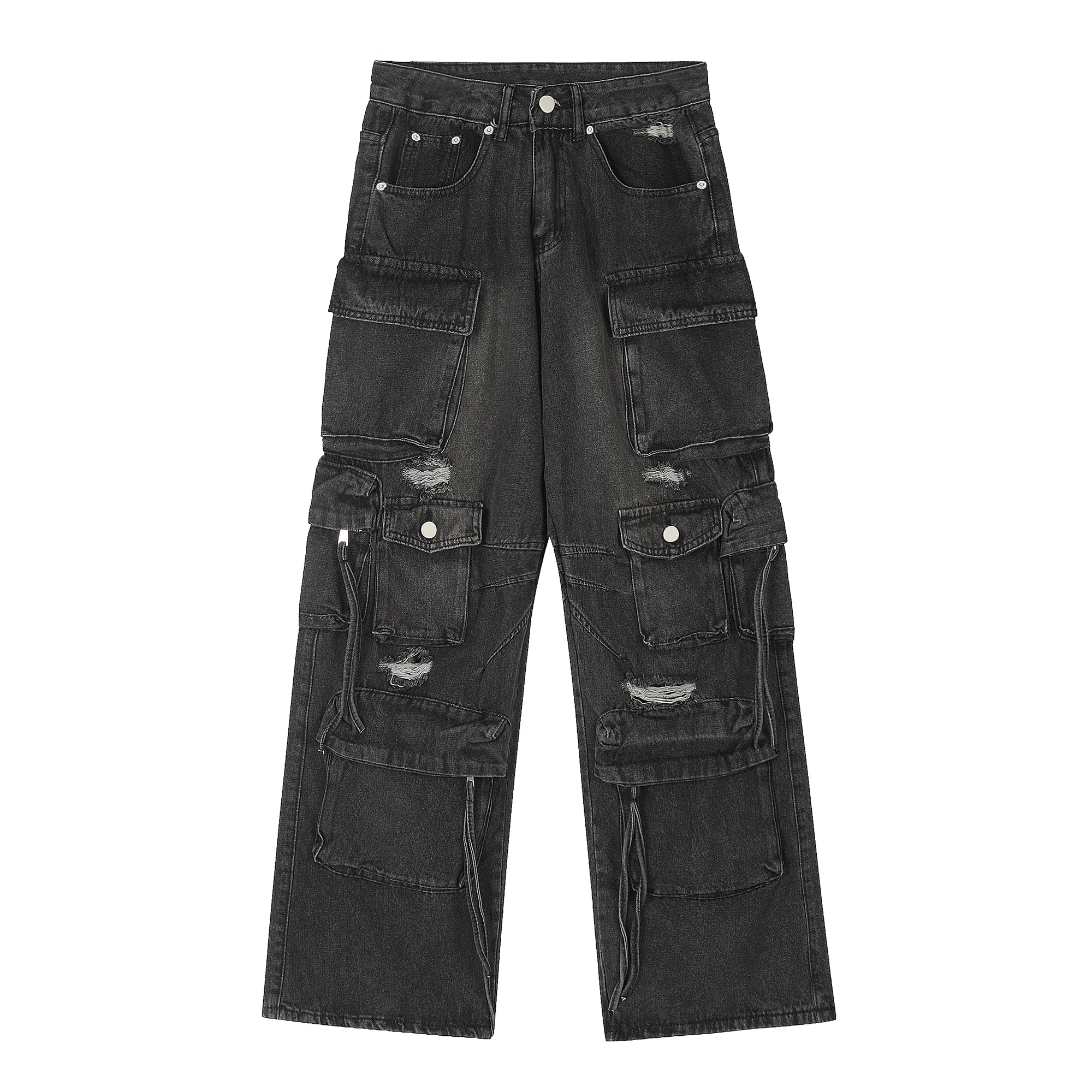 Hip Hop Streetwear Pants for Men Distressed Ripped Jeans