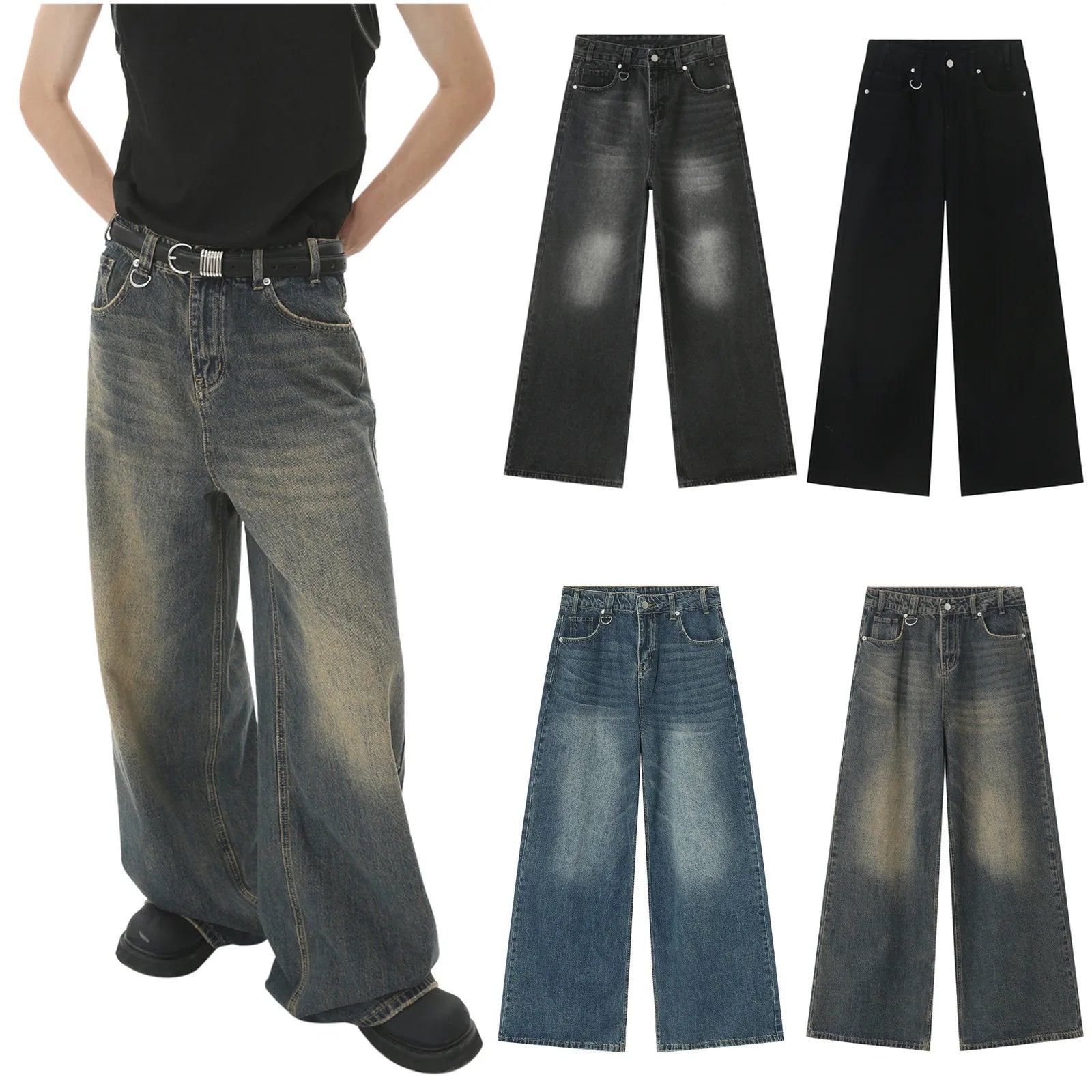 Sweatpants Men's Jeans Retro Trousers Korean Fashion Loose Fit Denim Pants Streetwear