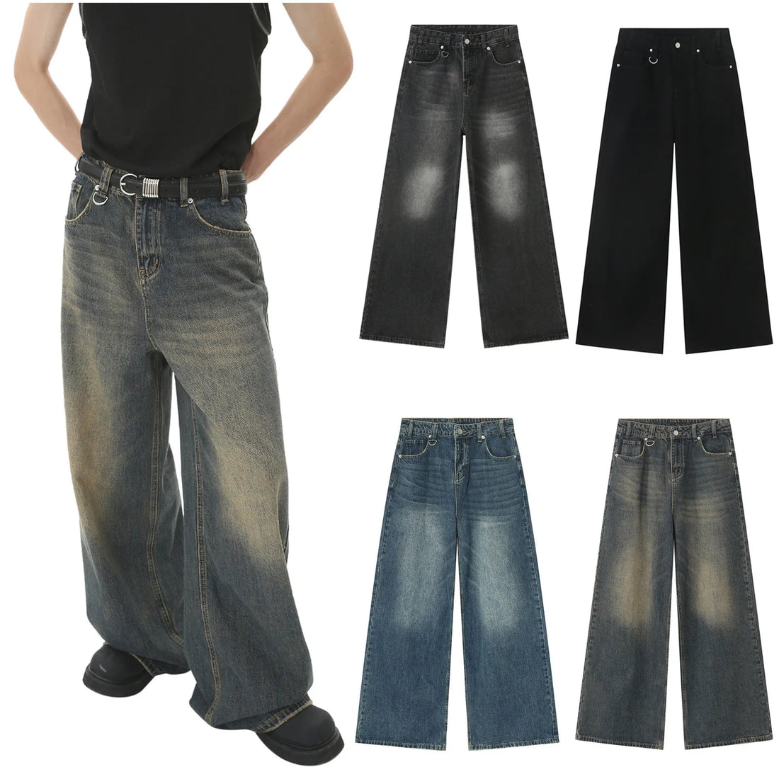 Sweatpants Men's Jeans Retro Trousers Korean Fashion Loose Fit Denim Pants Streetwear