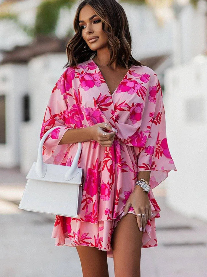 Female Ruffle Beach Party Dress Vestidos Women Sexy V Neck Mini Dresses Summer