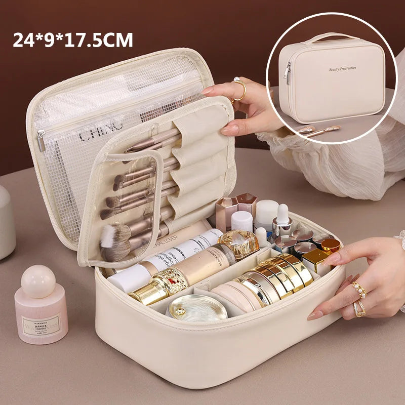 PU Large Capacity Tote Makeup Bag Portable Travel Organizer