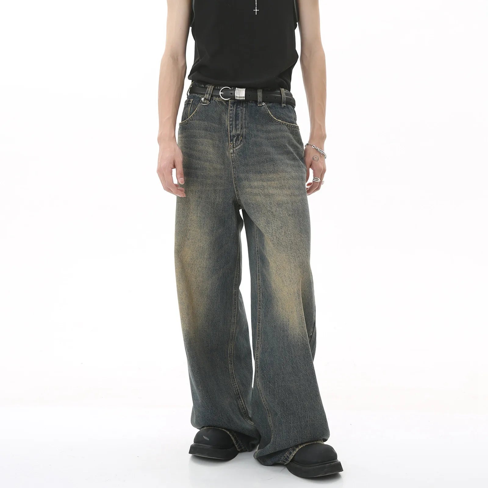 Sweatpants Men's Jeans Retro Trousers Korean Fashion Loose Fit Denim Pants Streetwear