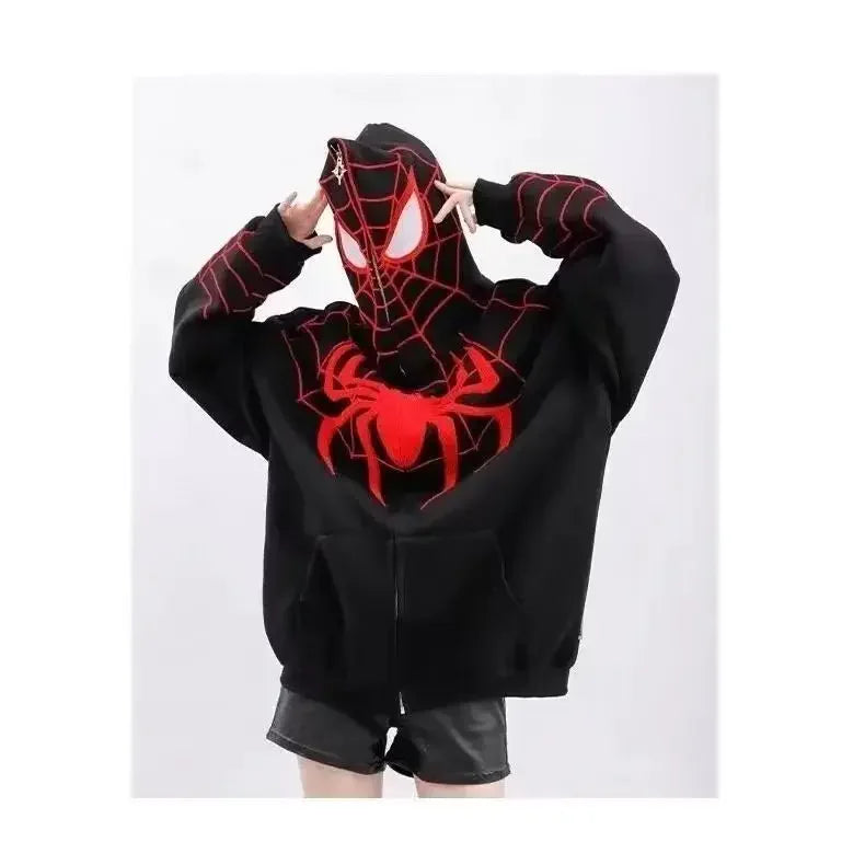 Hip Hop Men And Women Hoodie Flocked Spider Hooded Coat Spring Autumn New Gothic Style