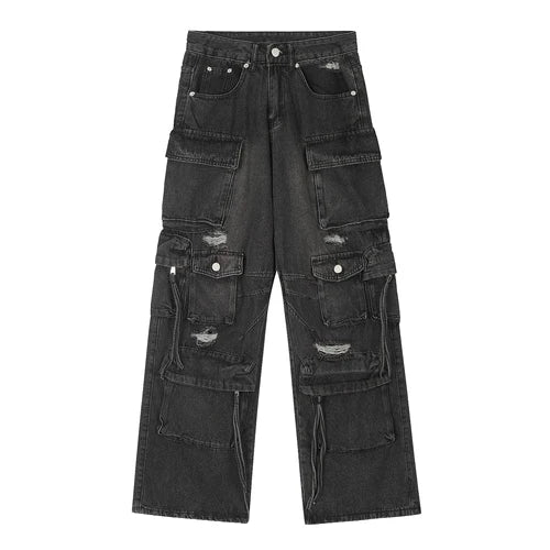 Hip Hop Streetwear Pants for Men Distressed Ripped Jeans