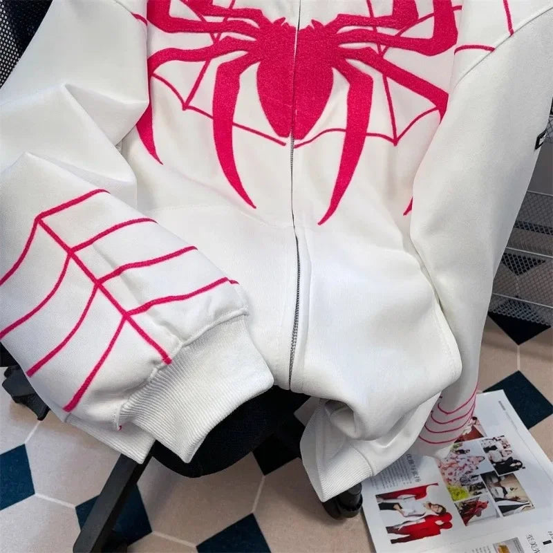 Hip Hop Men And Women Hoodie Flocked Spider Hooded Coat Spring Autumn New Gothic Style