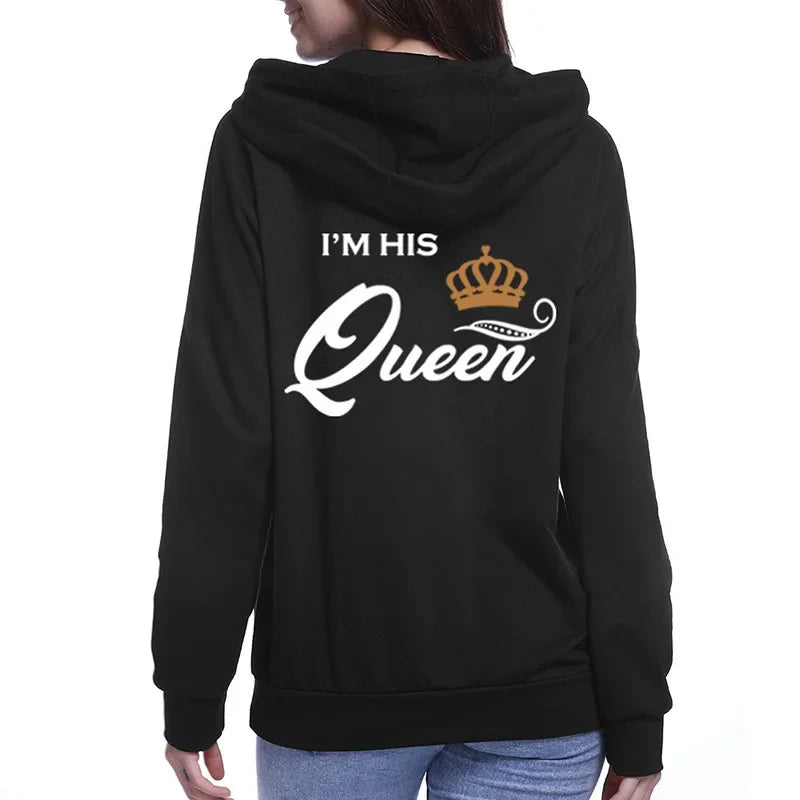 King And Queen Lover Hoodies Harajuku Fashion Casual Lovers Sweatshirt  Couple Hoodies
