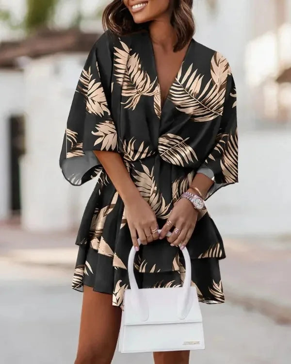 Female Ruffle Beach Party Dress Vestidos Women Sexy V Neck Mini Dresses Summer