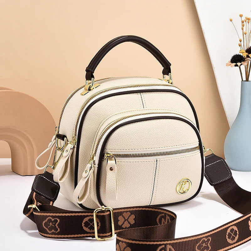 Mini Chic Crossbody Shoulder Bag - Zipper Closure, Faux Leather, Solid Color, Polyester Lining, Spacious Interior, Stylish Women