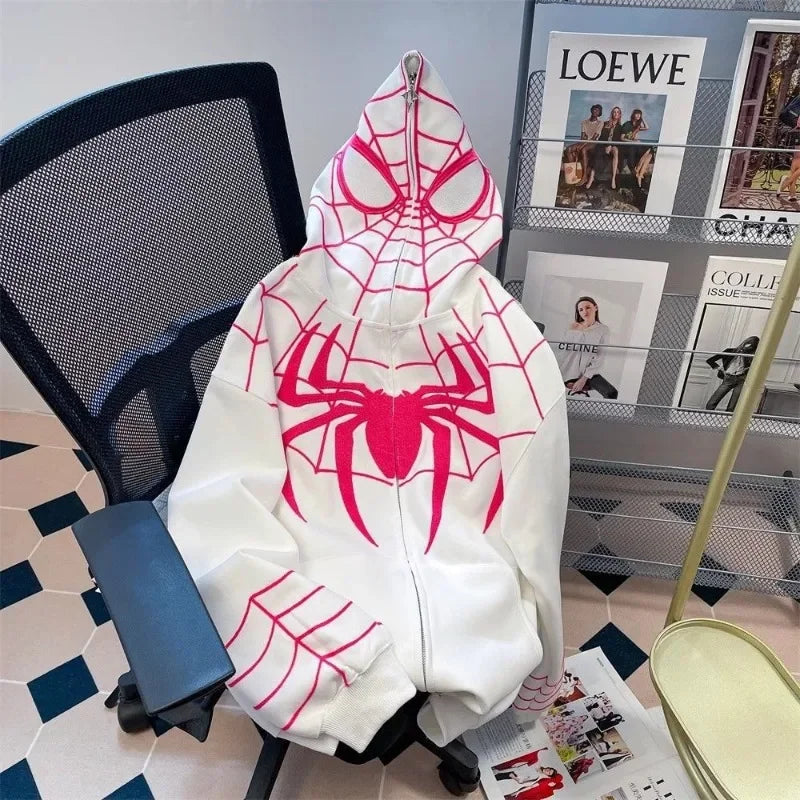 Hip Hop Men And Women Hoodie Flocked Spider Hooded Coat Spring Autumn New Gothic Style