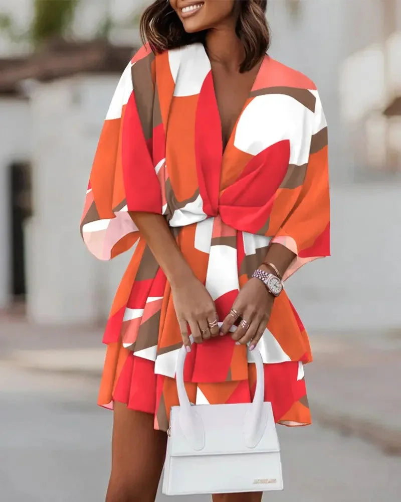 Female Ruffle Beach Party Dress Vestidos Women Sexy V Neck Mini Dresses Summer