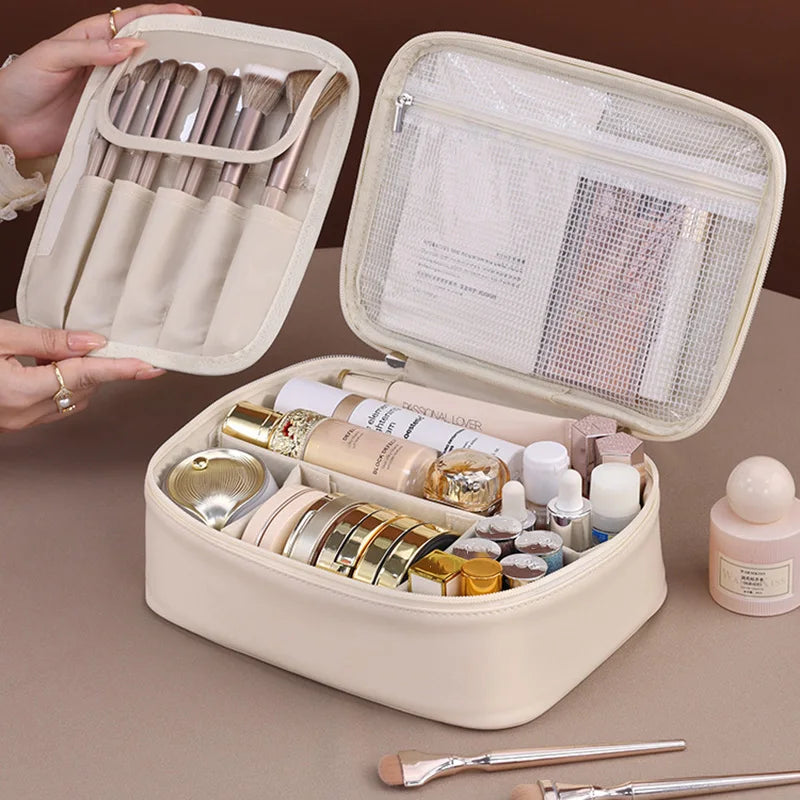 PU Large Capacity Tote Makeup Bag Portable Travel Organizer