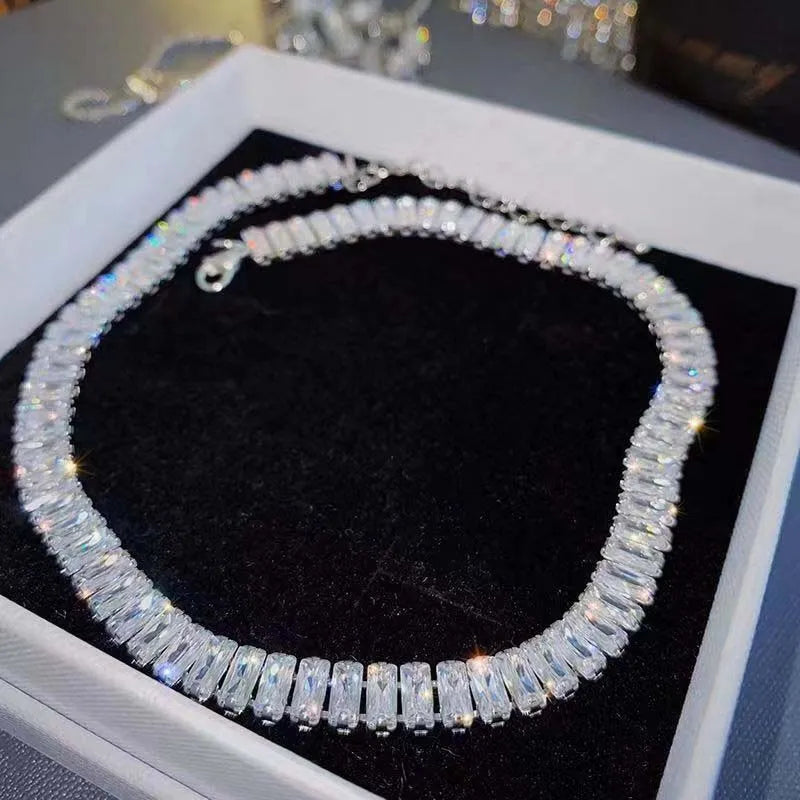 Luxury Shiny Zircon Square Choker Necklaces for Women