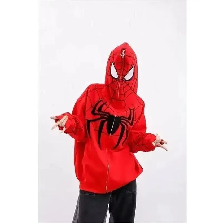 Hip Hop Men And Women Hoodie Flocked Spider Hooded Coat Spring Autumn New Gothic Style
