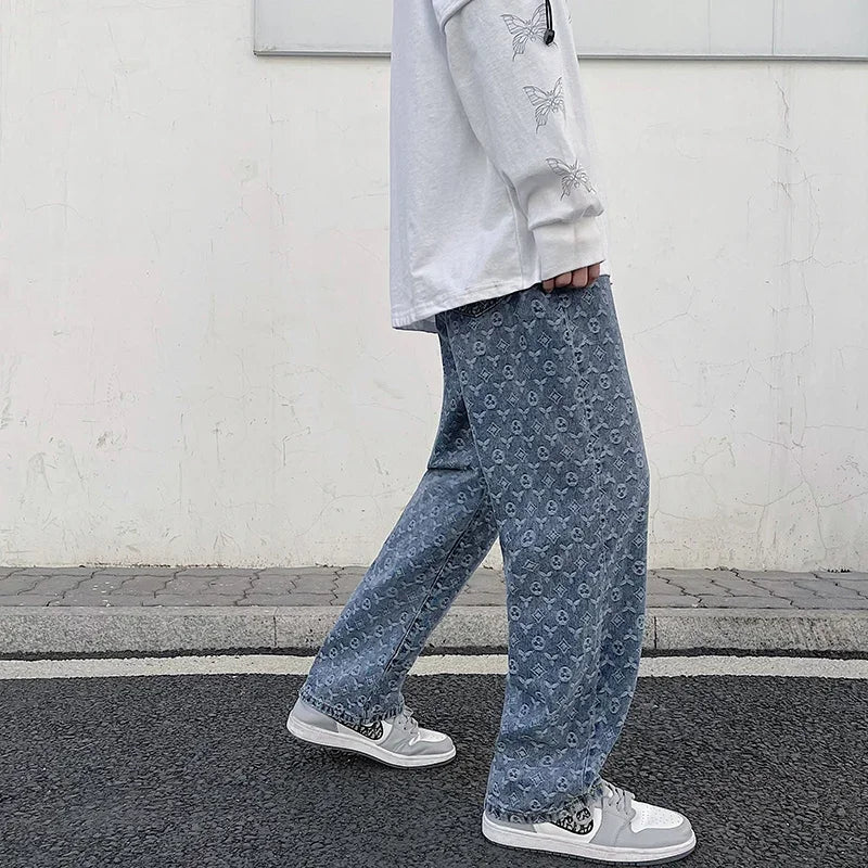 New Straight Lift Pattern Loose Wide Leg Jeans