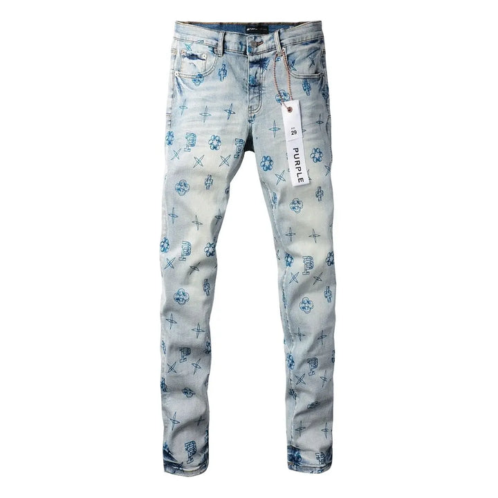 Purple new slim-fit trendy men's jeans casual pants