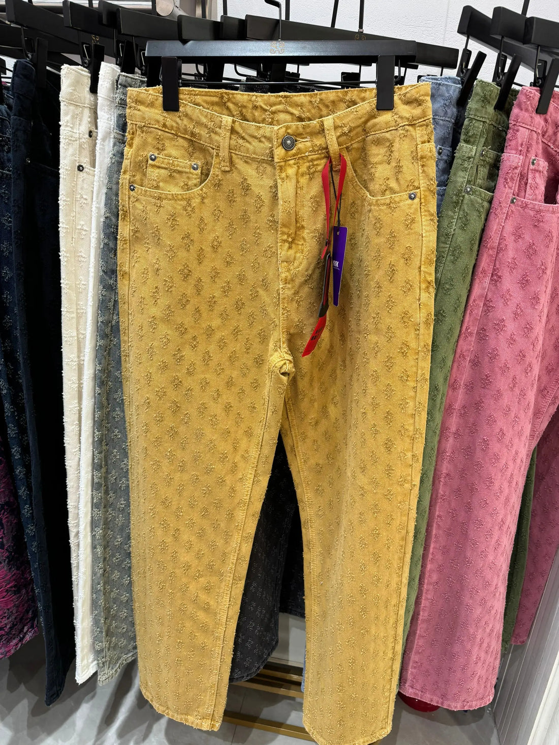 Jacquard Pattern Denim Pants Men Straight Fitting Jeans For Men