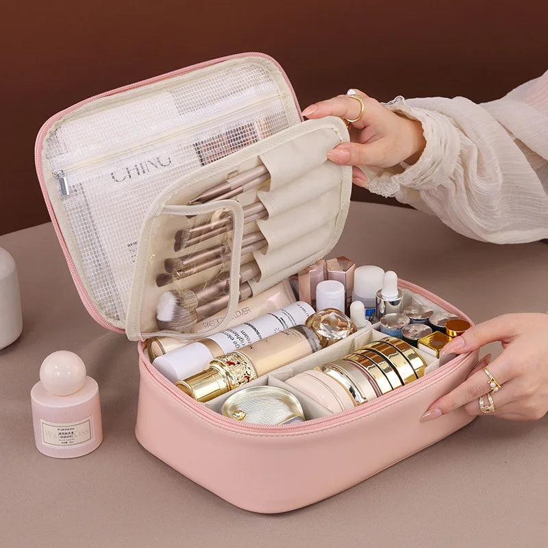 PU Large Capacity Tote Makeup Bag Portable Travel Organizer
