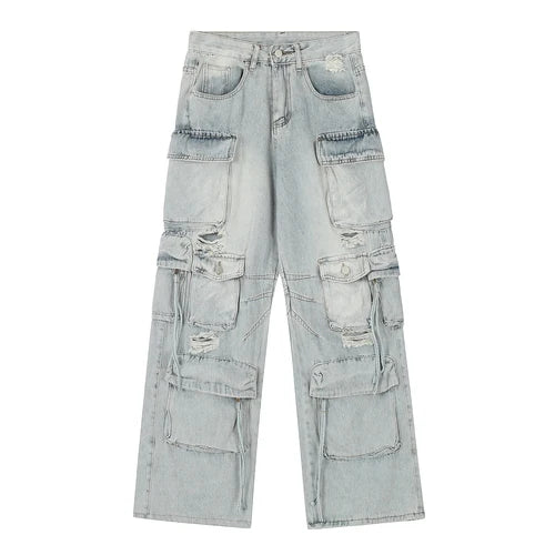 Hip Hop Streetwear Pants for Men Distressed Ripped Jeans