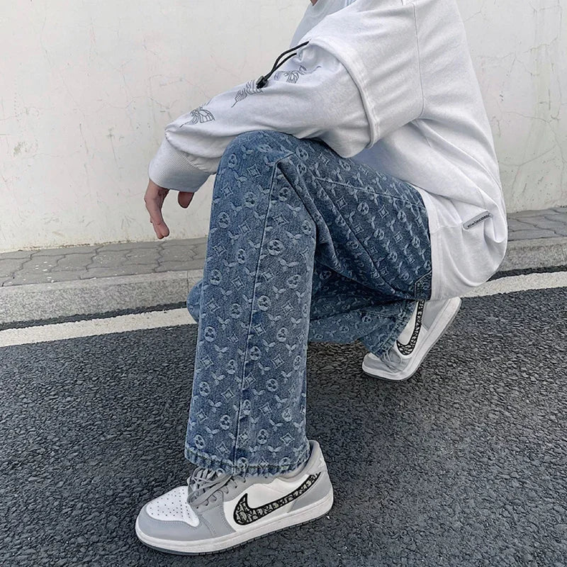 New Straight Lift Pattern Loose Wide Leg Jeans