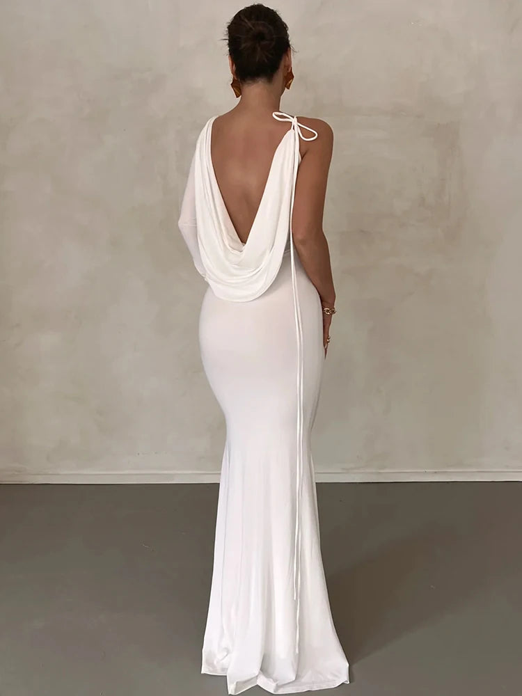 Women Elegant Long Sleeve Party Club Evening Bodycon White Long Dress 2025 Fall Clothing