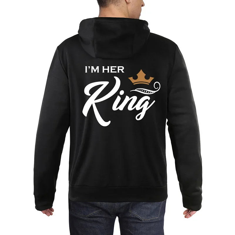 King And Queen Lover Hoodies Harajuku Fashion Casual Lovers Sweatshirt  Couple Hoodies