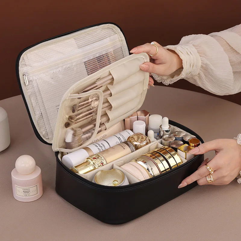 PU Large Capacity Tote Makeup Bag Portable Travel Organizer