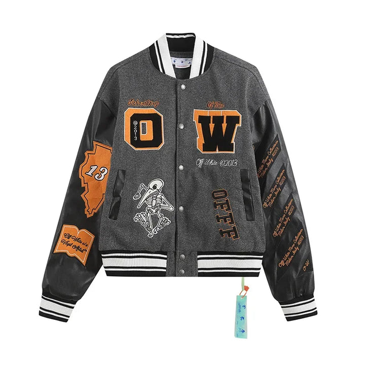 New Leather Sleeve Heavy Duty Embroidery Casual Style Fit