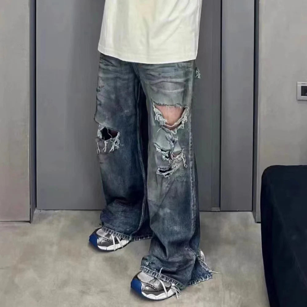 Wide Leg Jeans for Men and Women Streetwear Casual Denim Trousers Oversized Cargo Pants