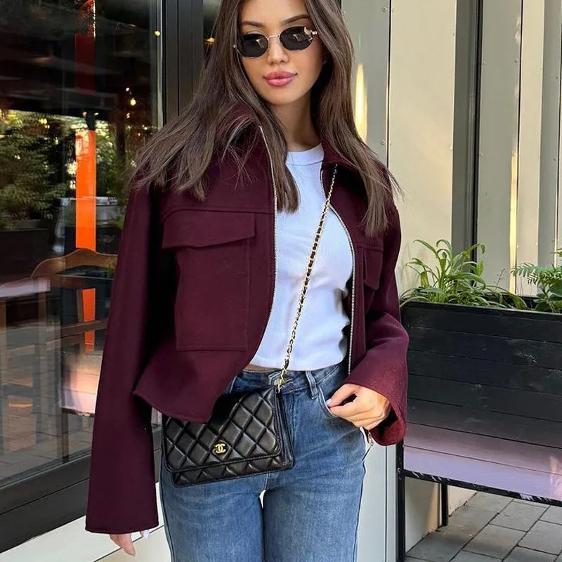 TRAF Women 2025 Outerwears Fleece Tweed Jacket Women Coat Autumn & Winter