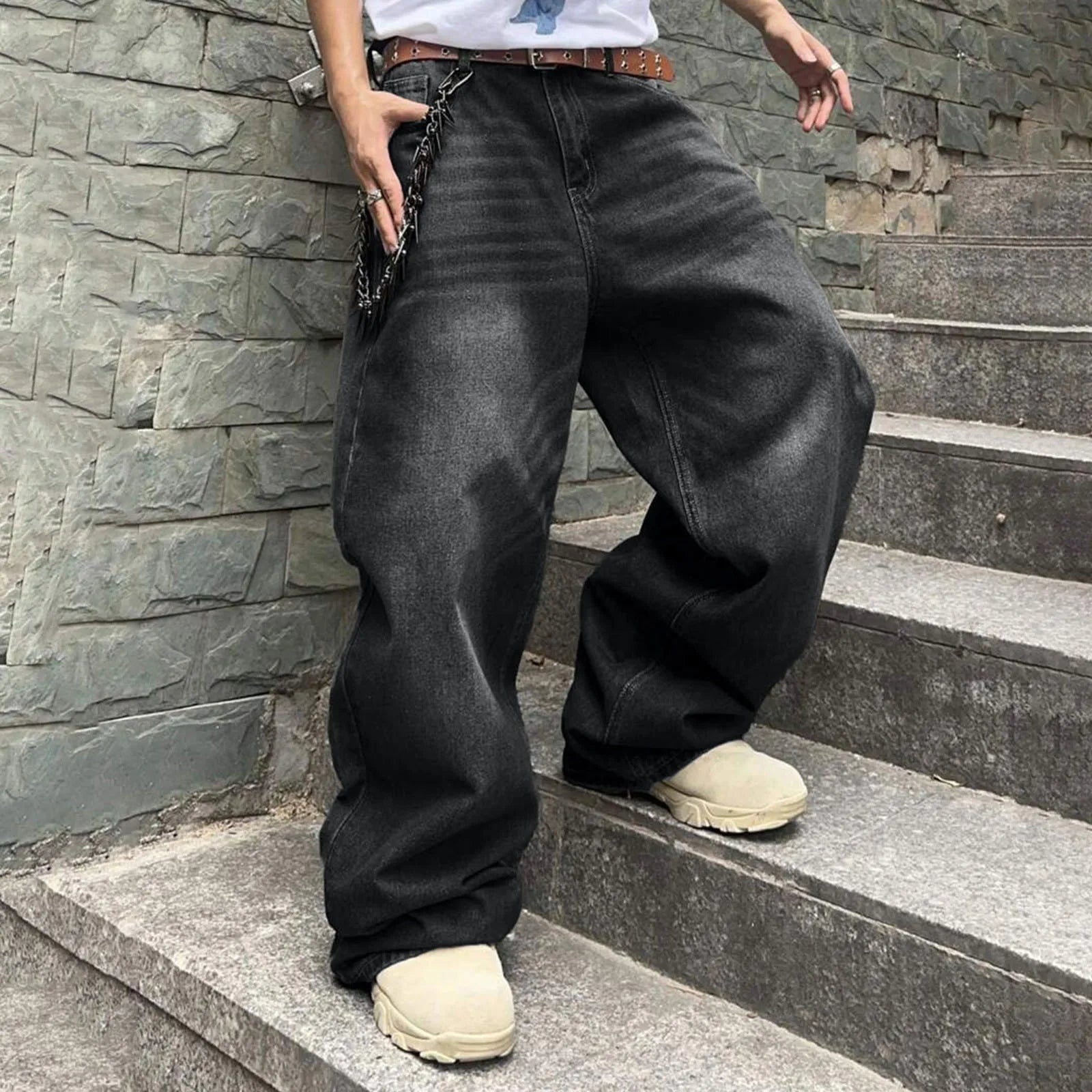 Sweatpants Men's Jeans Retro Trousers Korean Fashion Loose Fit Denim Pants Streetwear