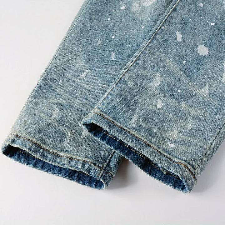 Denim Jeans Streetwear Distressed Painted Skinny Tapered Pants Vintage Trousers