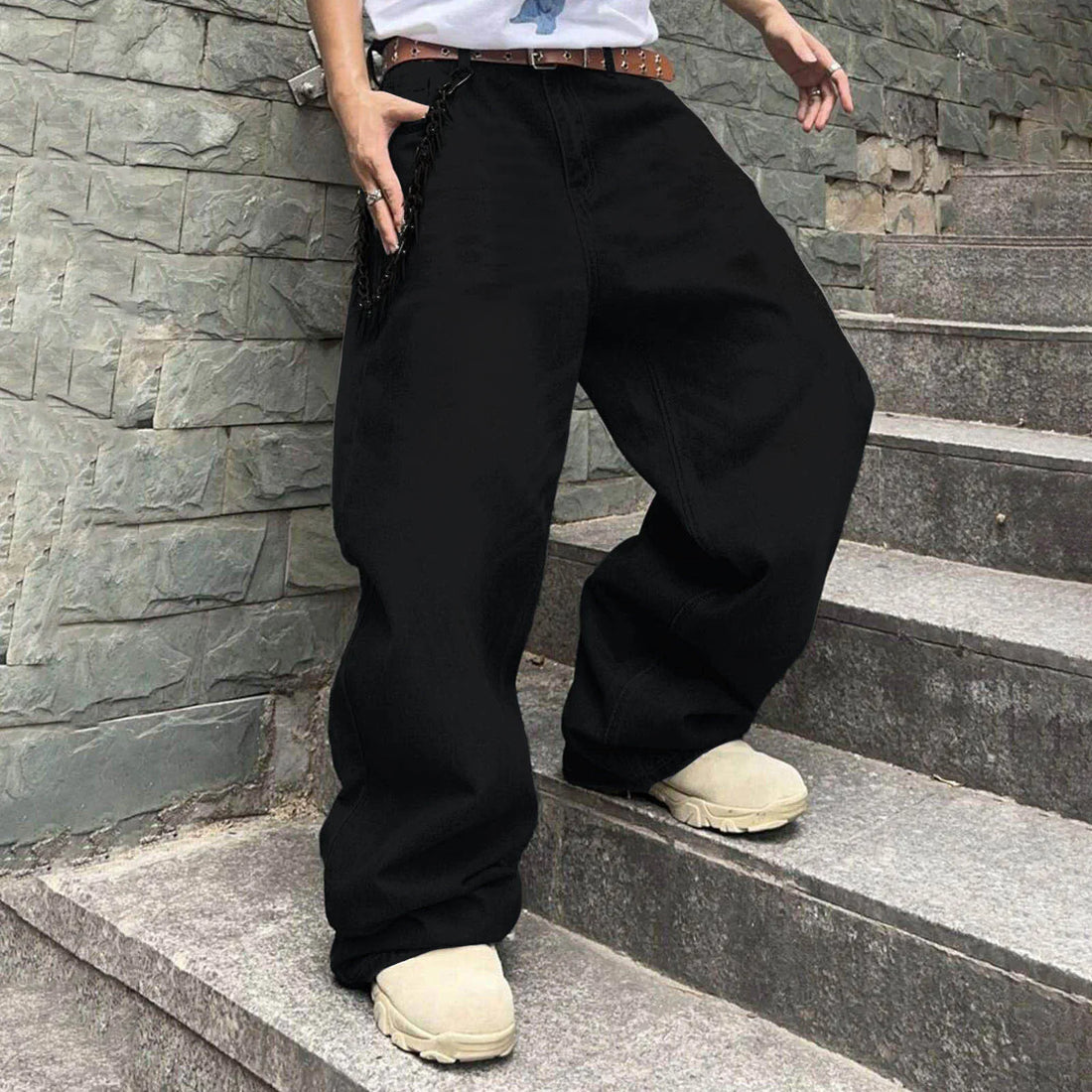 Sweatpants Men's Jeans Retro Trousers Korean Fashion Loose Fit Denim Pants Streetwear