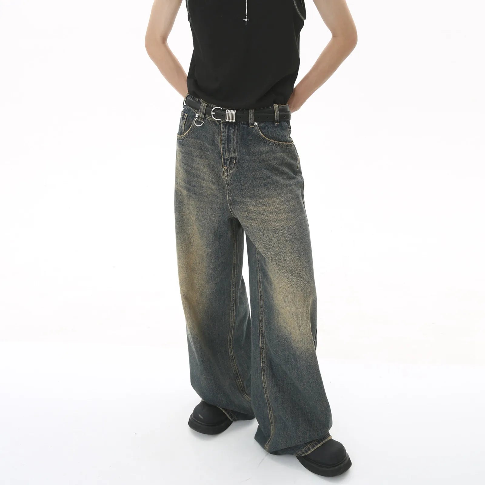 Sweatpants Men's Jeans Retro Trousers Korean Fashion Loose Fit Denim Pants Streetwear