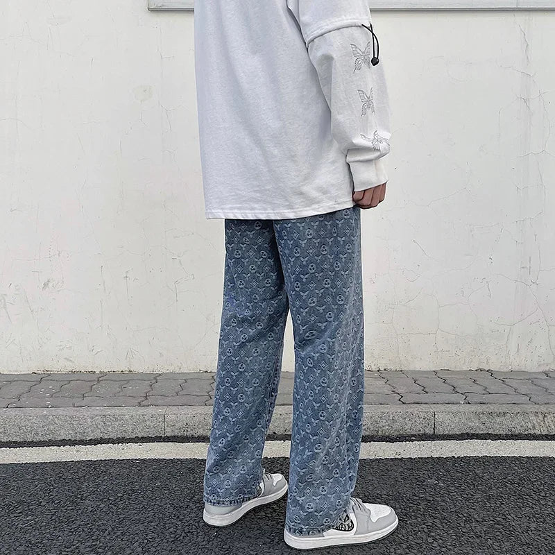 New Straight Lift Pattern Loose Wide Leg Jeans