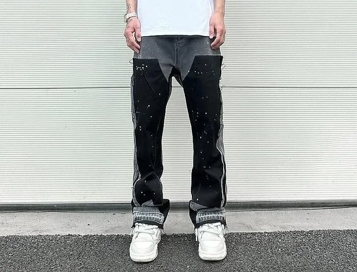 American retro jeans YK2 blue embroidery, hip-hop wide-leg jeans streetwear