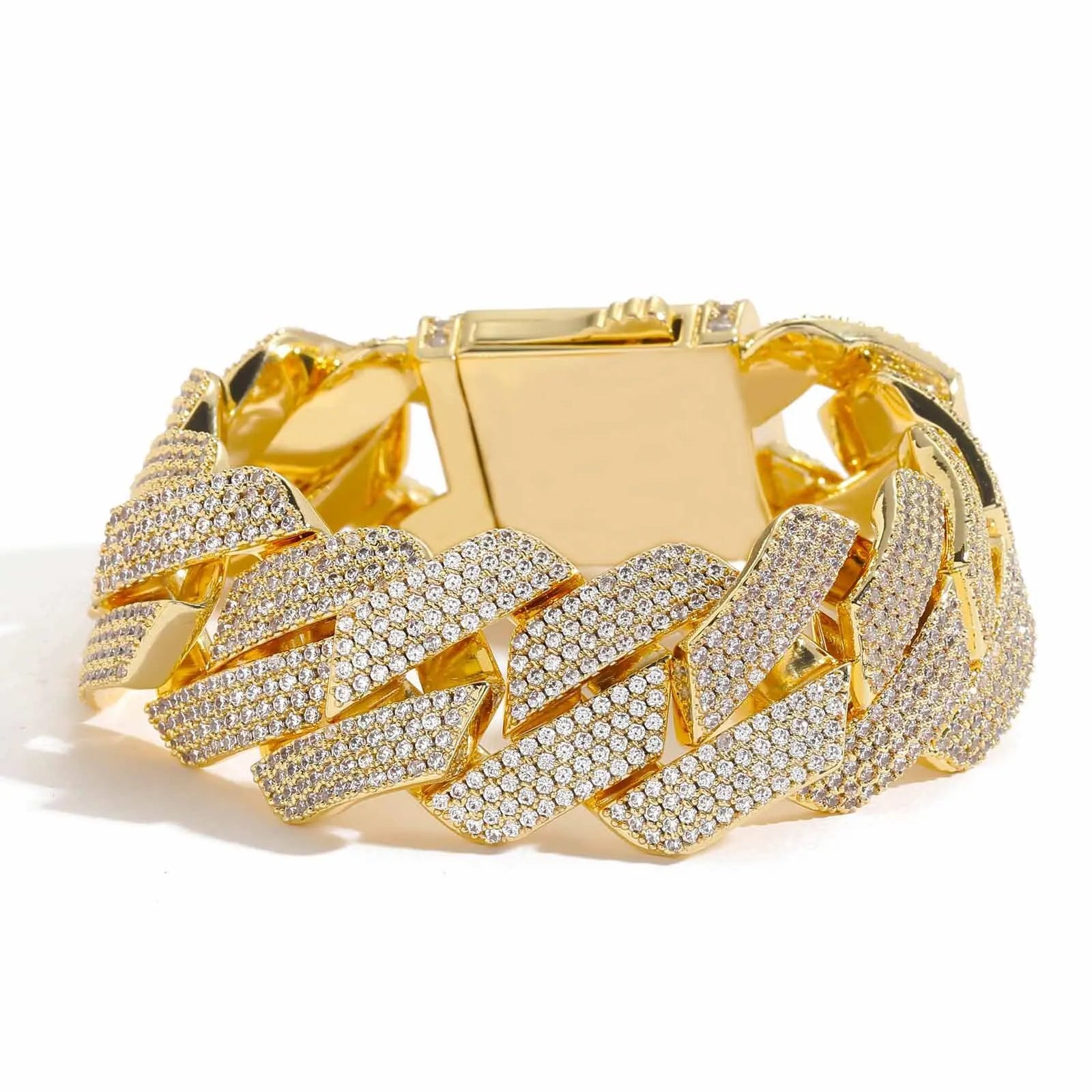 BES 22mm Luxury Iced Out 4 Rows CZ Diamond Cuban Link Chain Gold Plated Fashion Hip Hop Jewelry Bracelet Necklace For Men