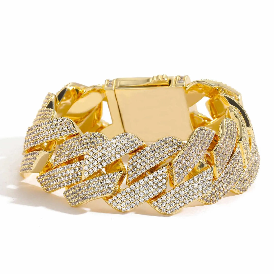 BES 22mm Luxury Iced Out 4 Rows CZ Diamond Cuban Link Chain Gold Plated Fashion Hip Hop Jewelry Bracelet Necklace For Men