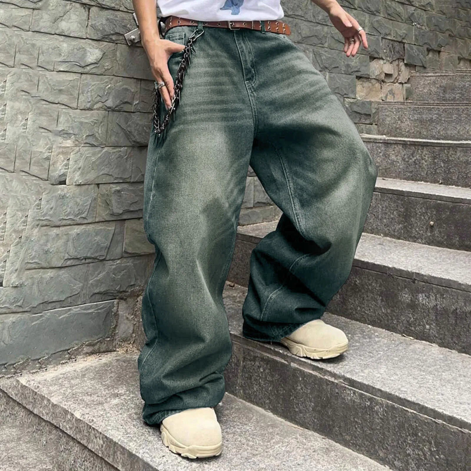 Sweatpants Men's Jeans Retro Trousers Korean Fashion Loose Fit Denim Pants Streetwear