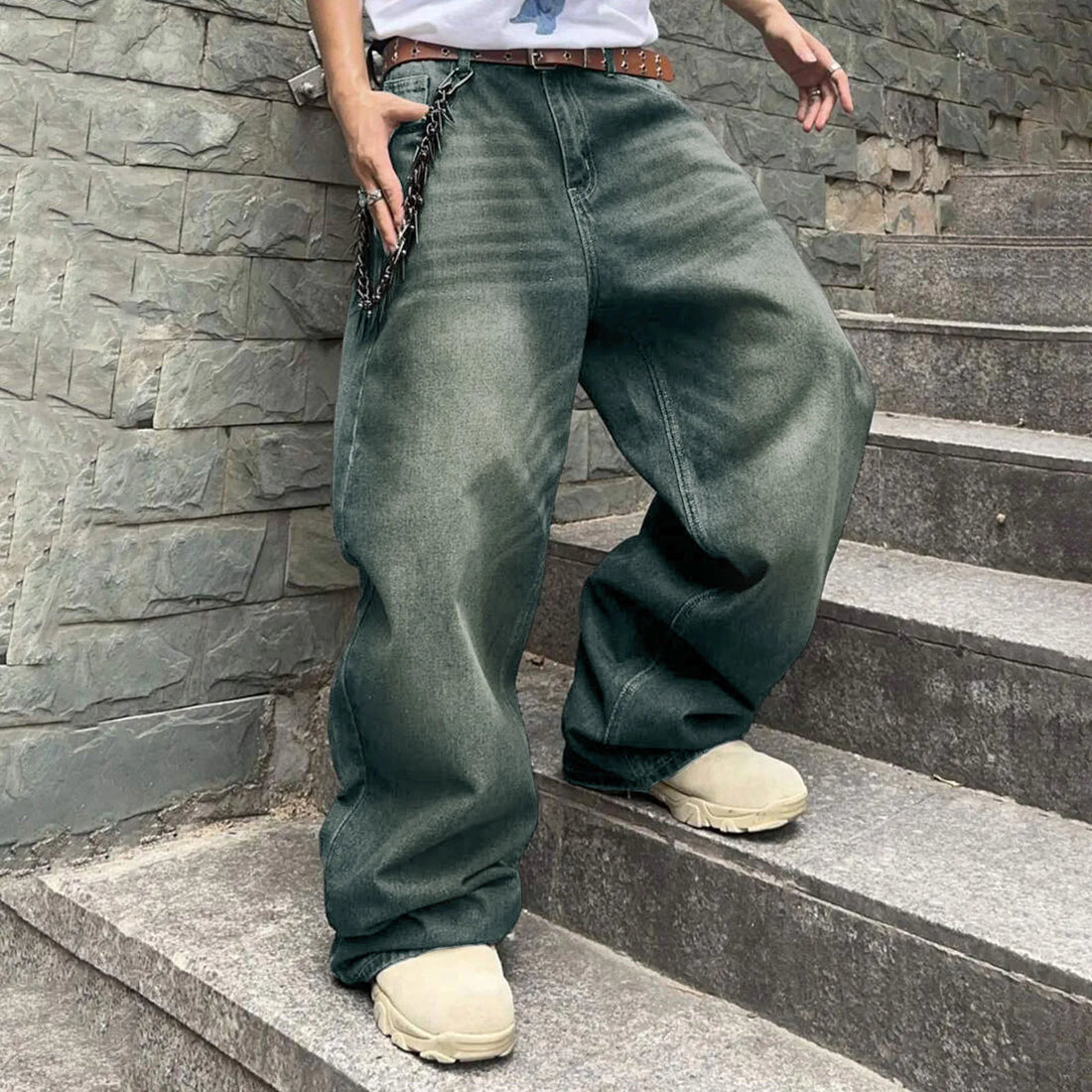 Sweatpants Men's Jeans Retro Trousers Korean Fashion Loose Fit Denim Pants Streetwear